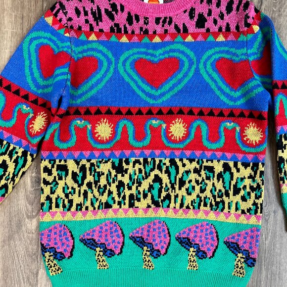 Farm Rio Graphic Elements Ainika Sweater Colorful Print Wool Blend XS - Picture 4 of 10